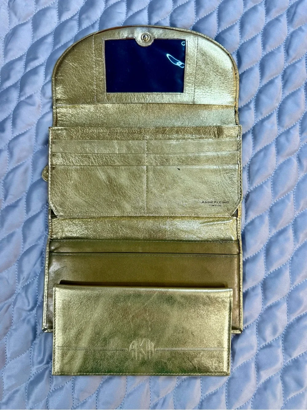 Metallic Gold Phone Wallet Case with Embossed Monogram Detail